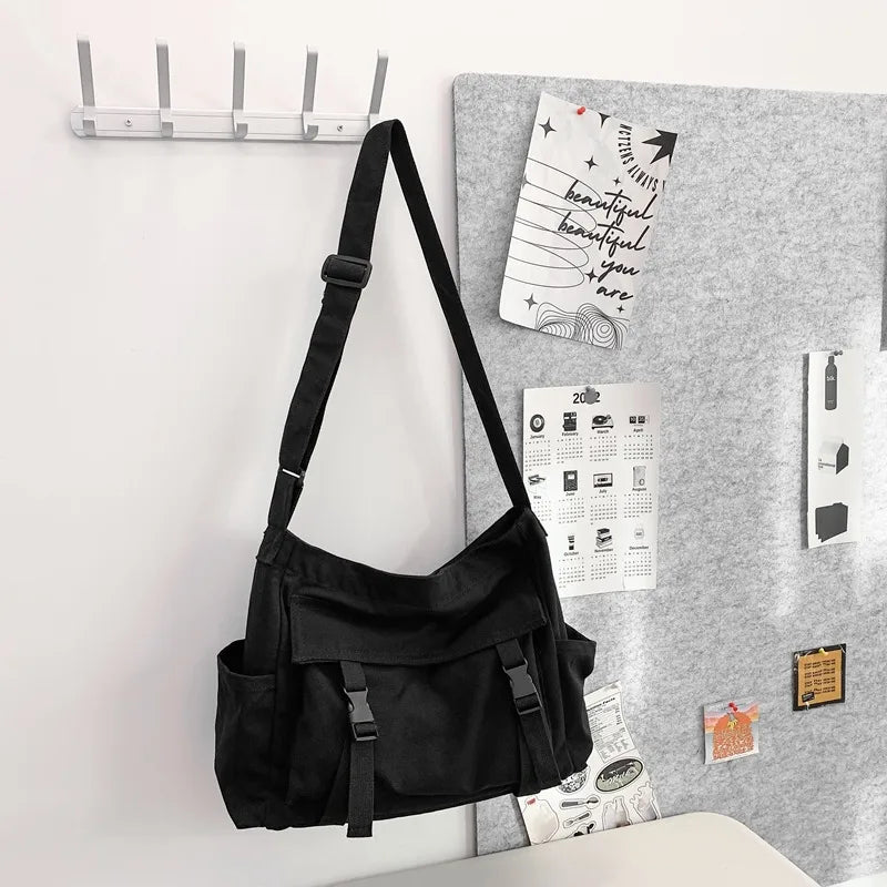Vintage Casual Canvas Bag Women's Trendy Bag Large Capacity Crossbody Bag Travel Portable Shoulder Bag College Student Class Bag