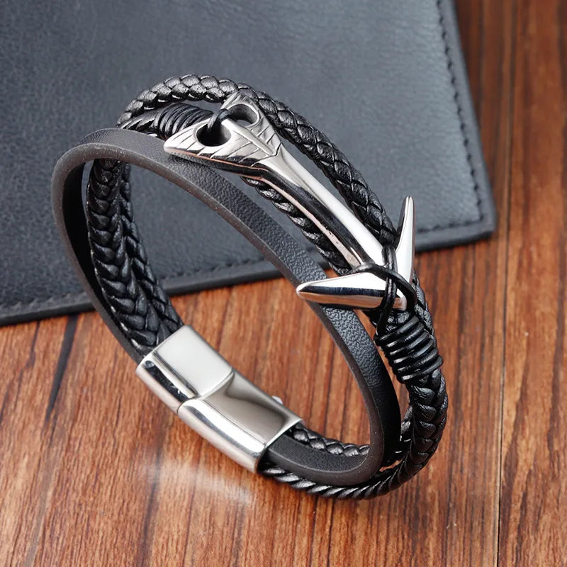 Ornament   Personalized Stainless Steel Retro Multi-Layer Braided Bracelets Trendy Titanium Steel Anchor Chain L20301