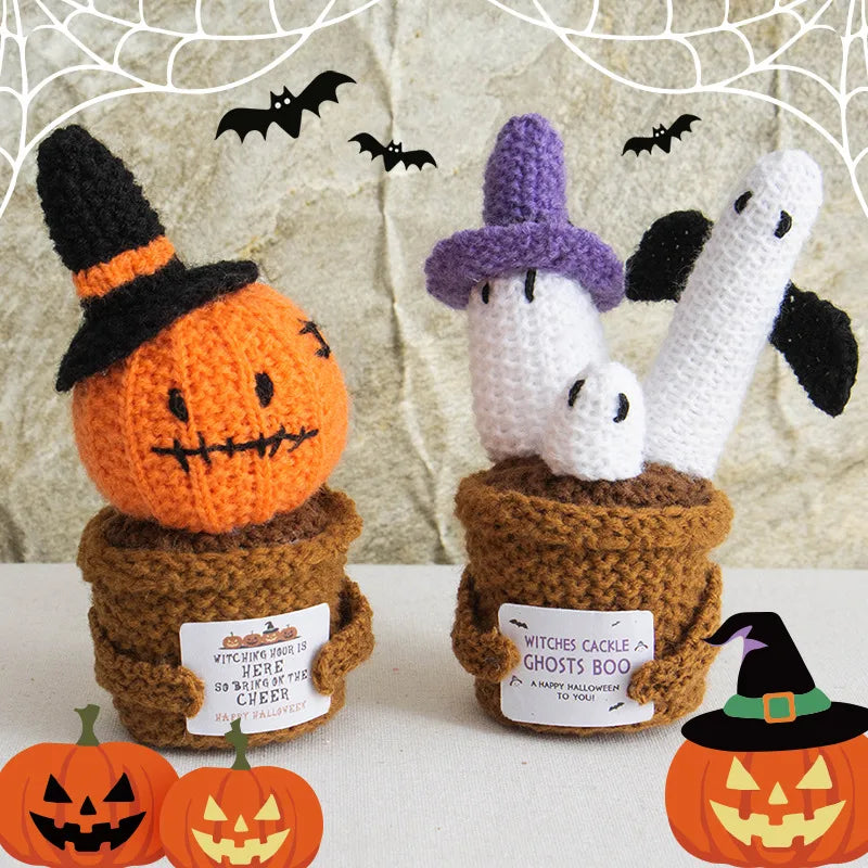 Halloween Knitted Funny Expression Doll Positive Energy Card Ghost Potted Plant Decoration Cotton Material Toy