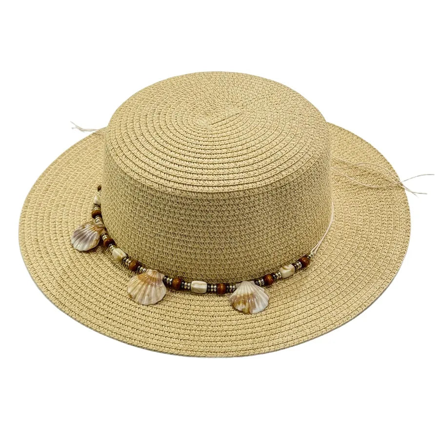 Women's Hawaiian Tropical Shell Flat Eaves Straw Hat