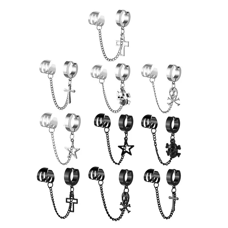 1 Piece Halloween Punk Cross Star Skull Plating Titanium Steel Drop Earrings