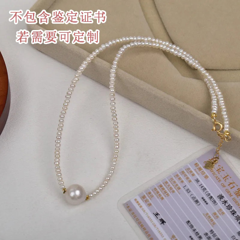 Elegant Natural Single Baroque Pearl Necklace Versatile Simple Style Choker French Vintage Clasp Road Open Link Chain