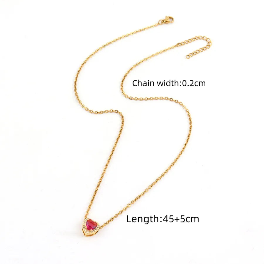 Wholesale Jewelry Elegant Simple Style Classic Style Heart Shape 201 Stainless Steel Copper Artificial Crystal Inlay cable chain Pendant Necklace