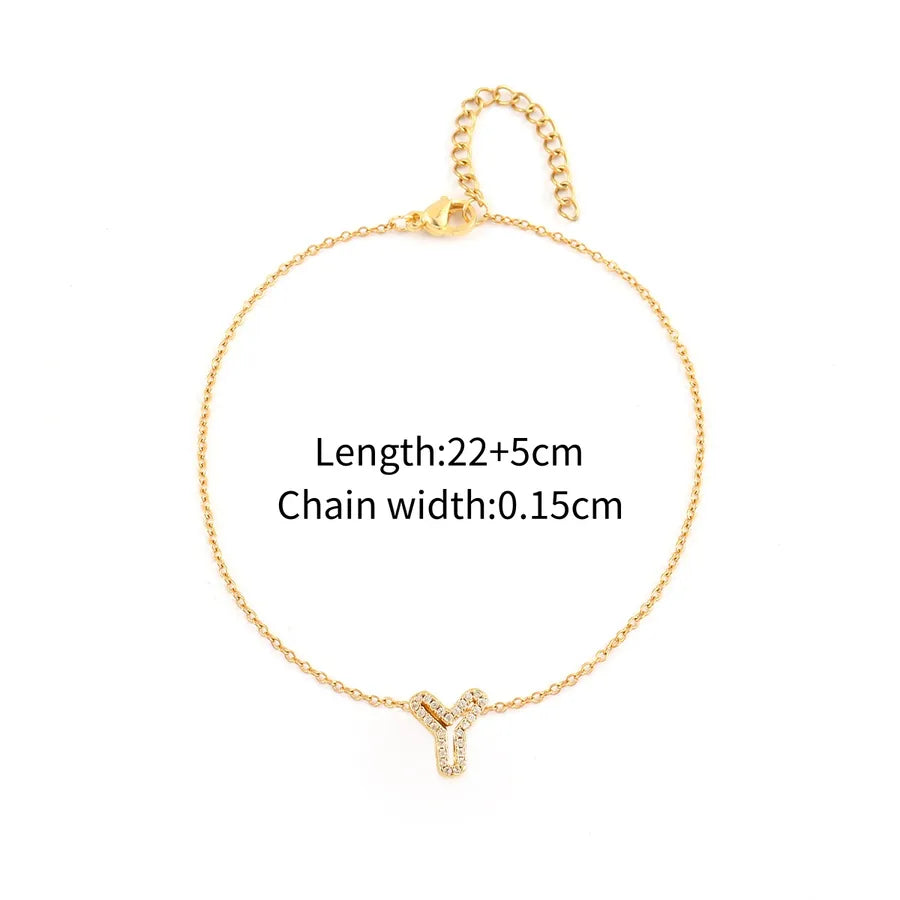 Wholesale Jewelry Elegant Simple Style Classic Style Letter 201 Stainless Steel Copper Zircon Anklet