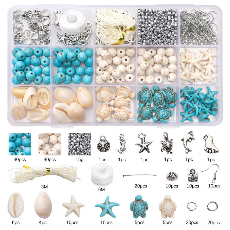 Summer Dream Ocean Style DIY Handmade Shell Series Jewelry Kit Bracelet Necklace Craft Materials Acrylic Round Shape Simple Design