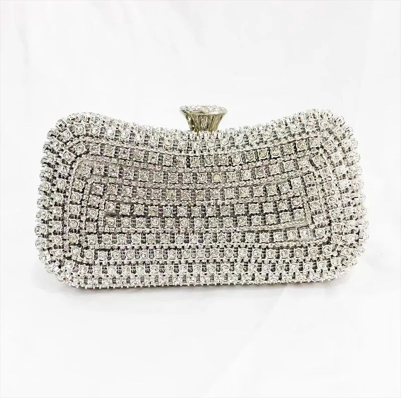 black gold silver polyester solid color rhinestone square clutch evening bag