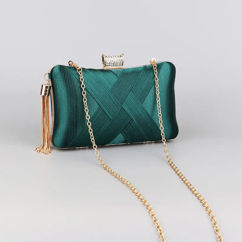 green black gold polyester satin solid color rhinestone pillow shape evening bags