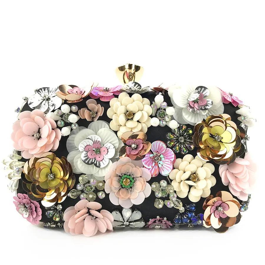 yellow blue black satin flower square evening bags