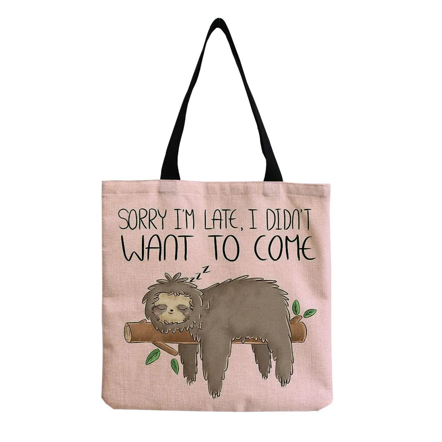 Women's Cute Cartoon Letter Linen Shopping bags