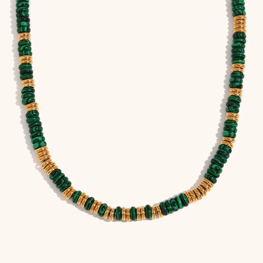 Retro Ethnic Style Geometric Stainless Steel natural stone 18K Gold Plated Necklace In Bulk