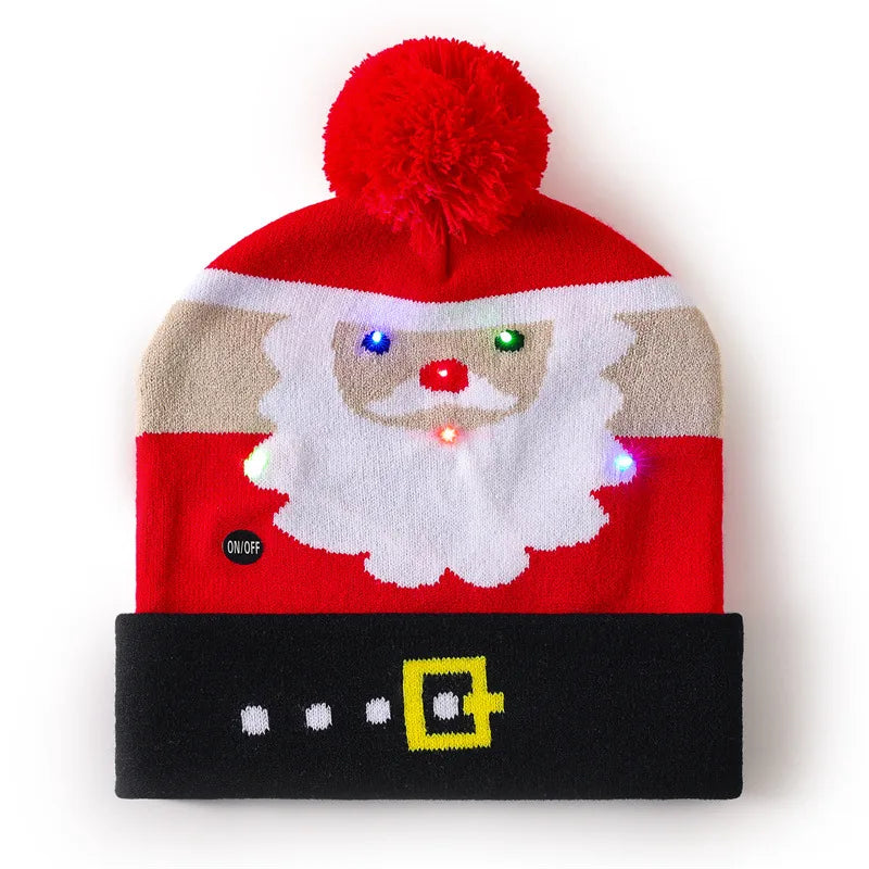 In Stock  Christmas Hat with Light Led Seven-Color Lights Adult Jacquard Hat Woolen Cap Men's and Women's Knitted Hat
