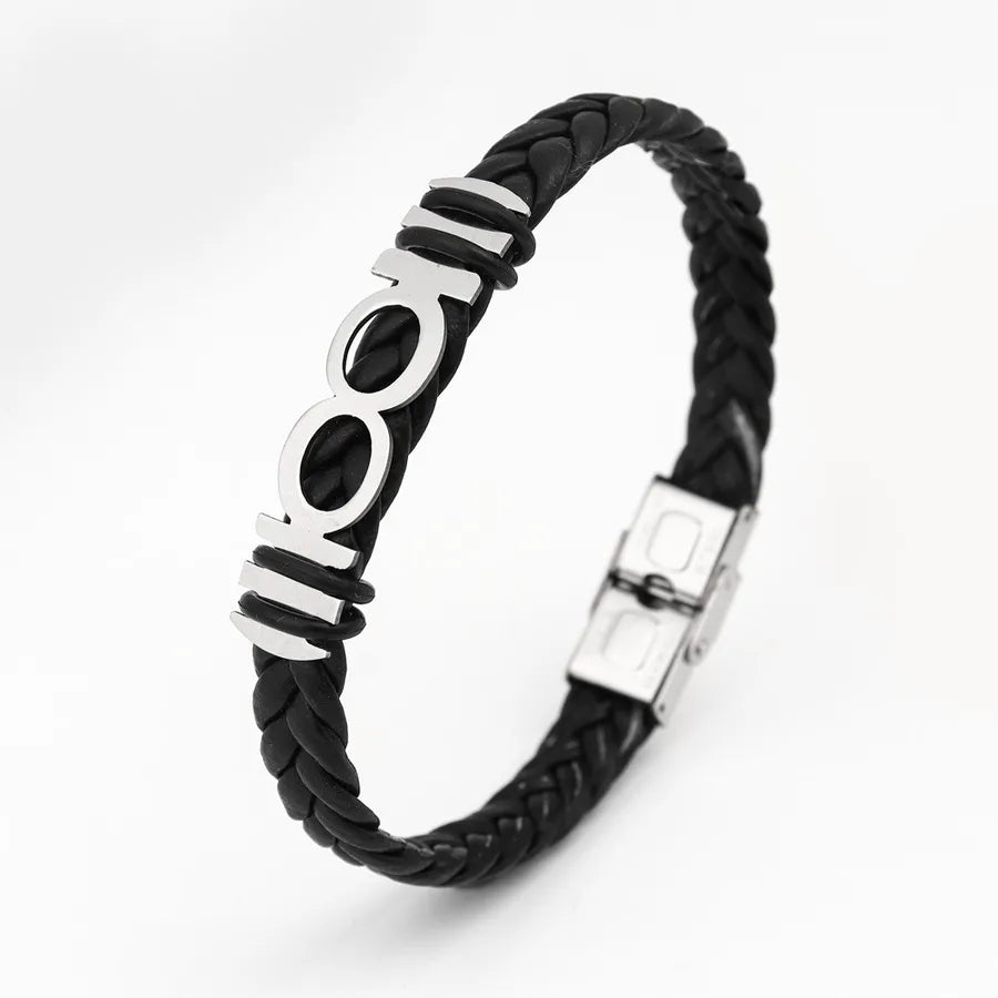 Retro Punk Solid Color 304 Stainless Steel Pu Leather Plating Men's Bangle Men Cord & Leather Bracelets