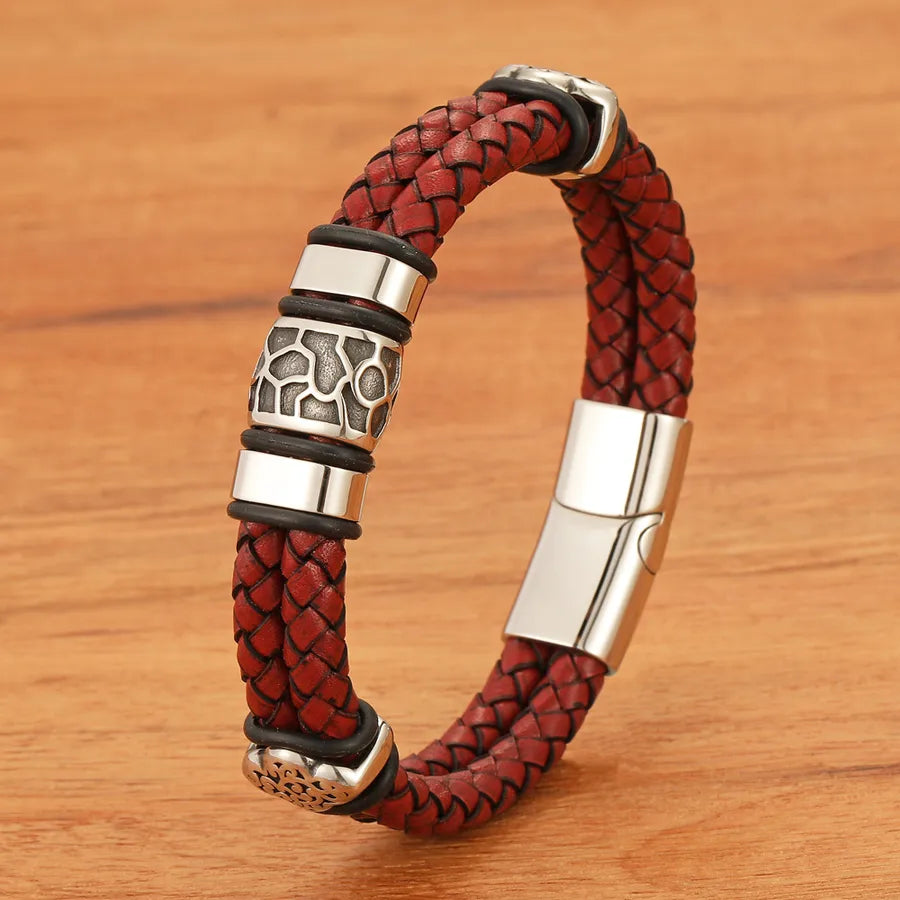 New   Ornament Men's Personality Vintage Genuine Leather Double Woven Bracelet Wholesale