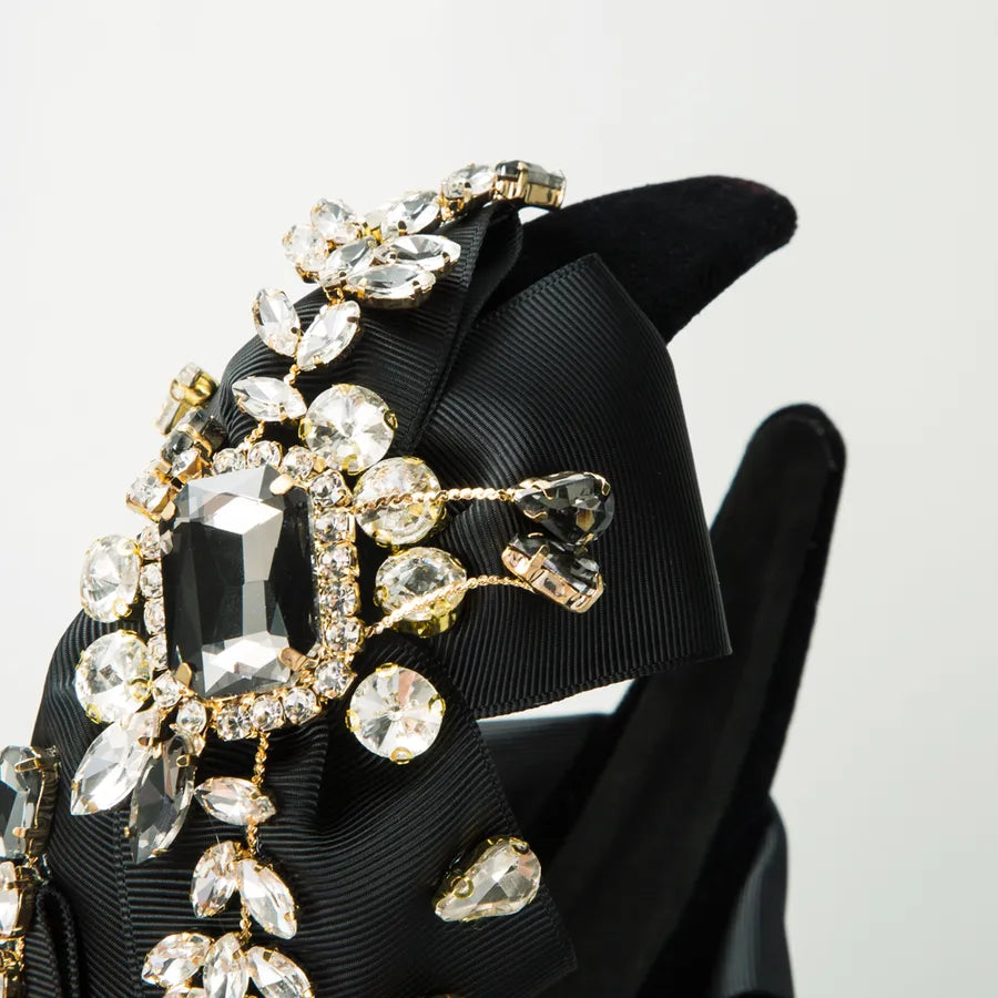 women's luxurious shiny bow knot cloth inlay rhinestones glass hair band