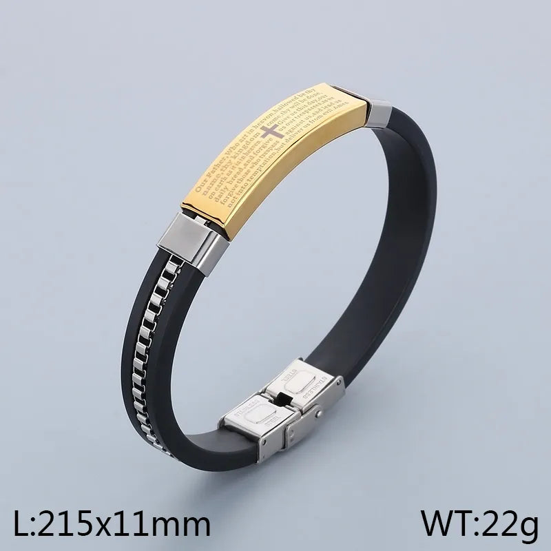 Business Classic Style Geometric 304 Stainless Steel Rubber 18K Gold Plated Men's Bangle