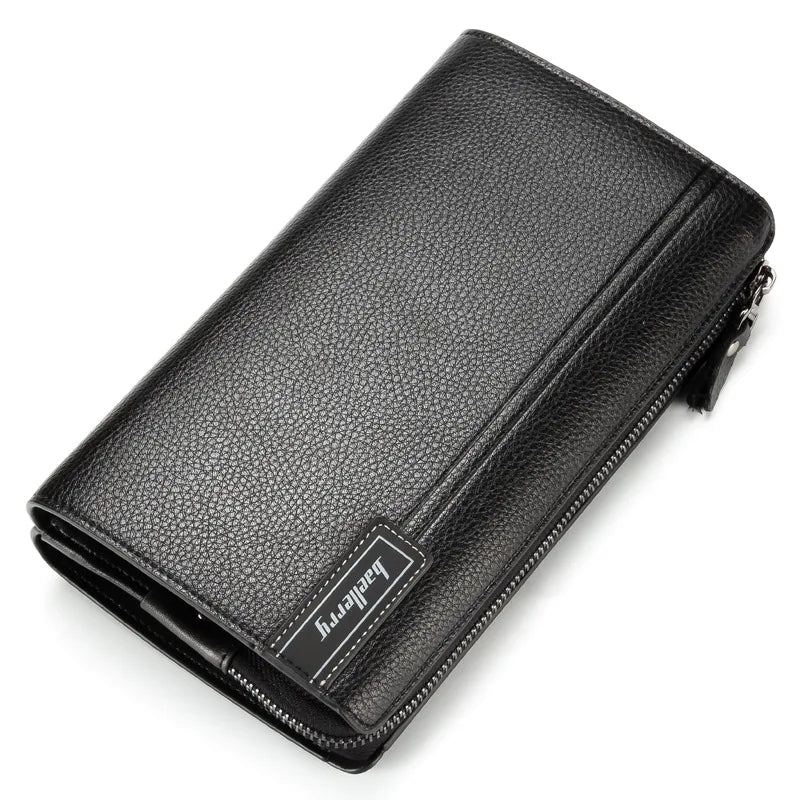 men's solid color pu leather zipper wallets