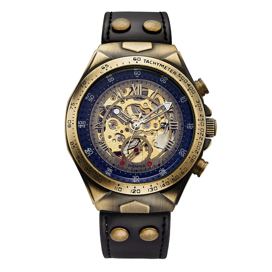 Retro Color Block Butterfly Double Snap Buckle Mechanical Watch Men's Watches