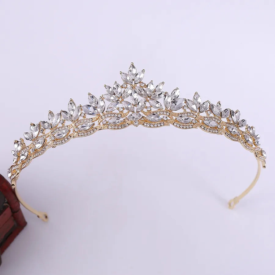 fashion leaf alloy hollow out inlay crystal rhinestones crown 1 piece