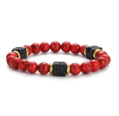 New Lava Cube Volcanic Stone Bracelet Men's Colorful Marble Glass Beads Retro Bracelet