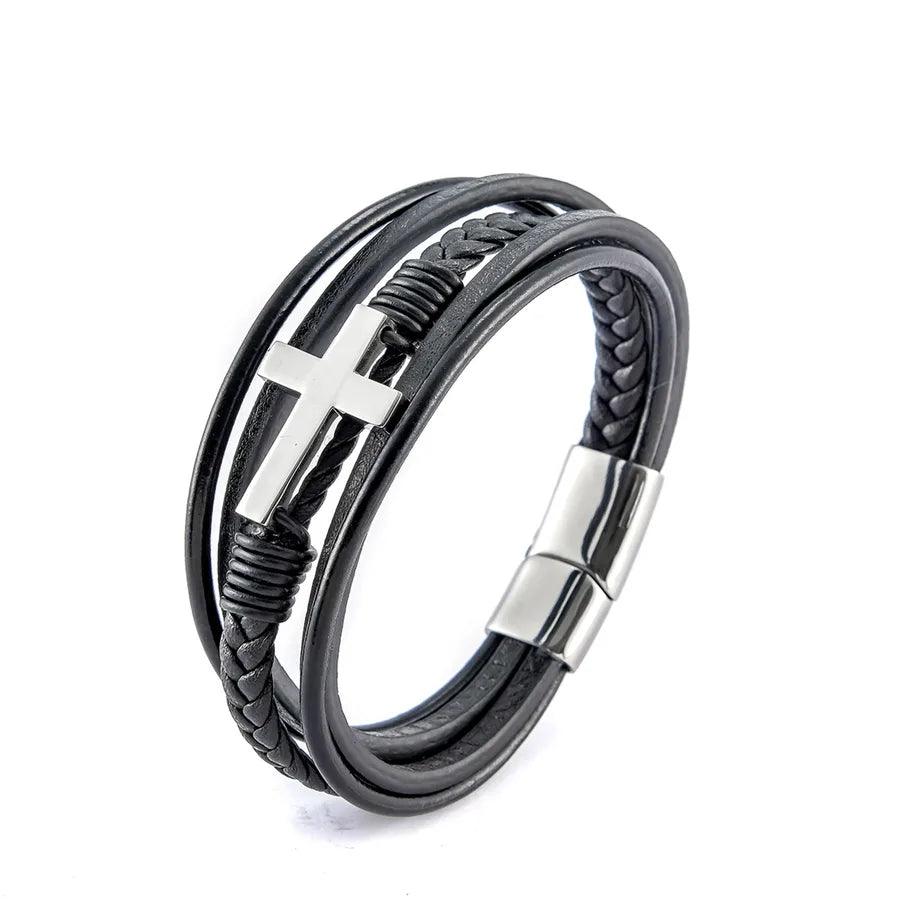 fashion cross pu leather plating men's bracelets 1 piece