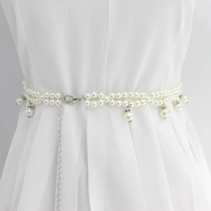 lady imitation pearl alloy beaded plating women's corset belts 1 piece