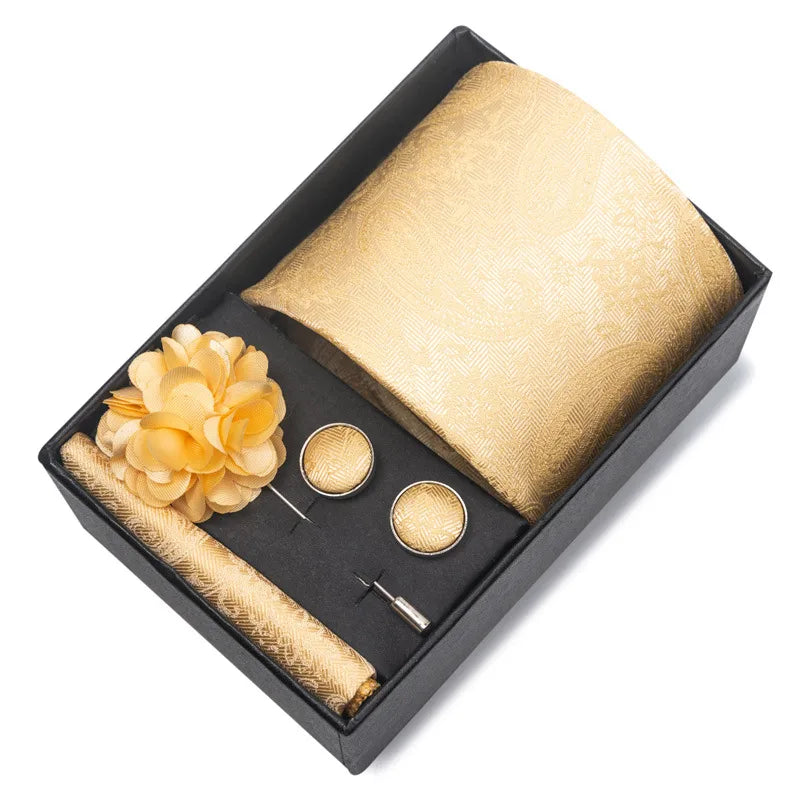 commute geometric stripe cashew nuts polyester yarn men's square scarf cufflinks tie
