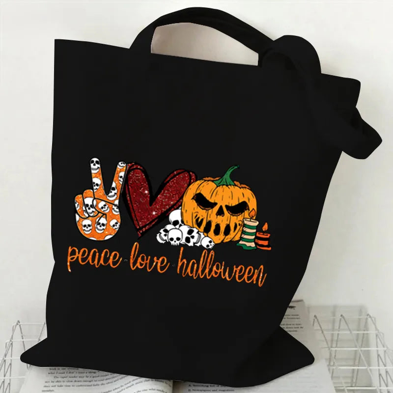 Halloween Cartoon Pumpkin Decorated Student Canvas Bag Handbag Shopping Commuter Bag Large Square Fashion Tote Bag