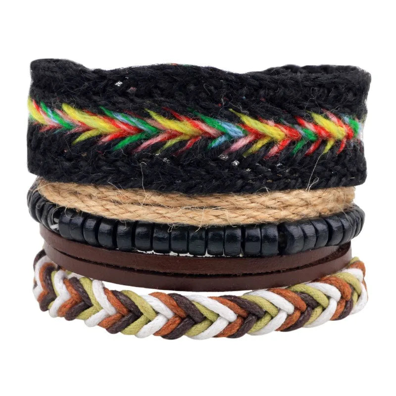 casual letter feather wings pu leather alloy beaded patchwork men's bracelets