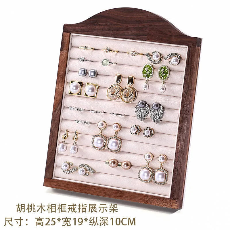 Walnut Wood Picture Frame Ring Display Stand Earring Holder Jewelry Shooting Props High-End Feeling Assembled Ring Display Plate