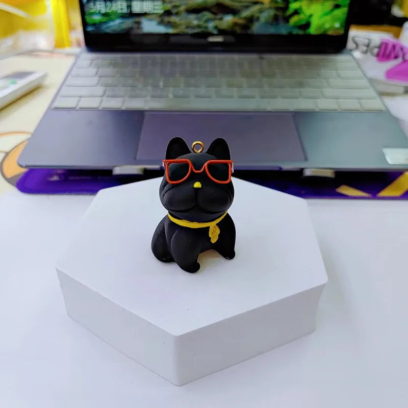 Cartoon Resin Glasses French Bulldog Keychain for Women Cute Creative Dog Exquisite Car Keychain Bag Pendant
