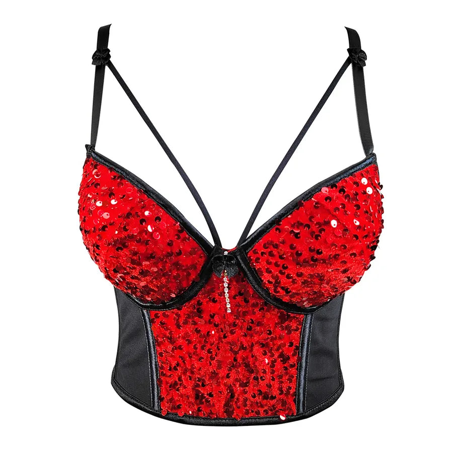 Europe and the United States  mesh stitching velvet sequins underwear short chest tight wrap sexy beads embroidered suspenders