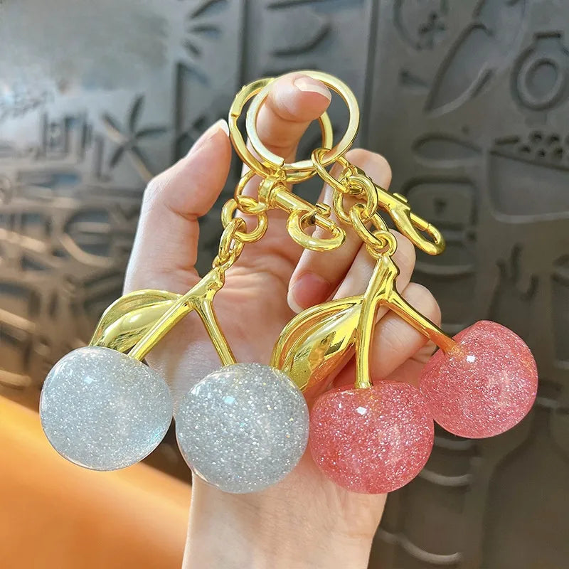 Fashionable Cherry Shiny Dust Keychain Bag Charm Car Keychain Toy Grabber Cute Resin Gift For Christmas Valentine's Day Wedding Graduation Birthday