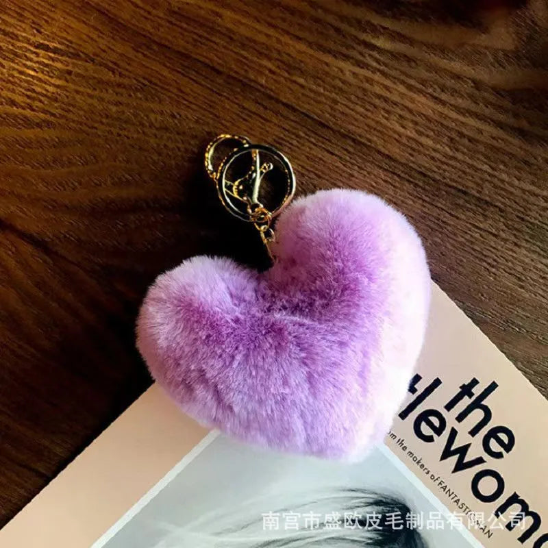 cute sweet solid color plush knitting keychain