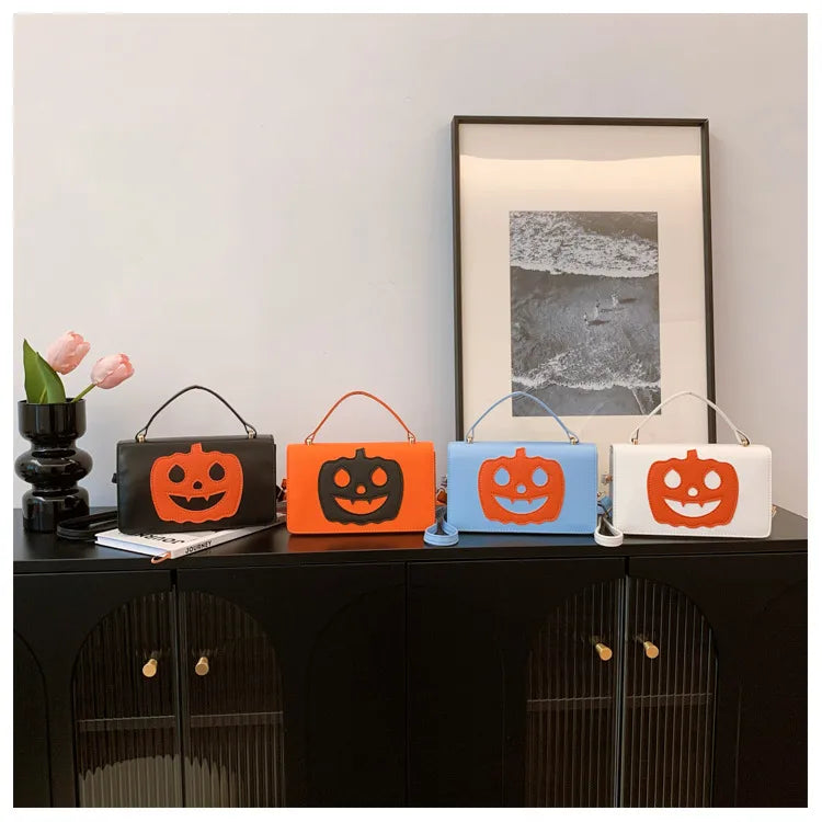 Halloween Themed Shoulder Crossbody Bag For Women Small Square Pumpkin Smile Face Bag Teenage Girl Heart Street Style Bag