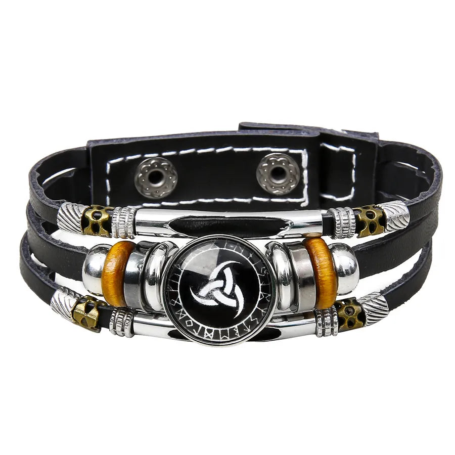 Hot Sale Viking Pirate Compass Pattern Leather Bracelet   Retro Multi-Layer Beaded Bracelet