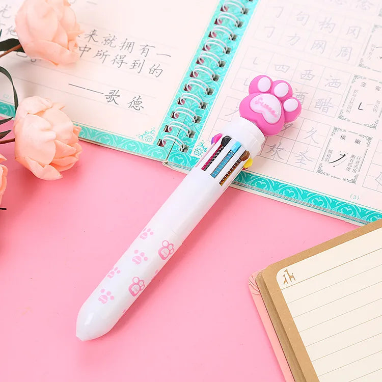 cartoon animal ten-color student stationery retractable ballpoint pen 1pcs