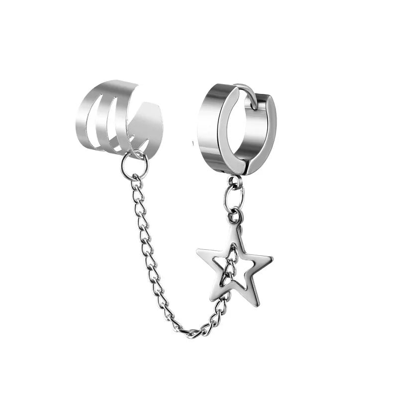 1 Piece Halloween Punk Cross Star Skull Plating Titanium Steel Drop Earrings
