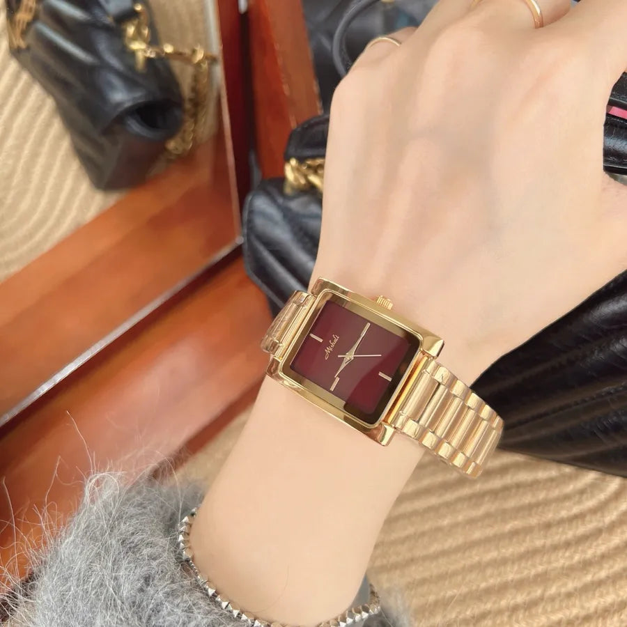 Mishali Large Dial Stainless Steel Strap Women's Watch Fashionable Minimalist Square Face Quartz Movement Butterfly Buckle Clasp