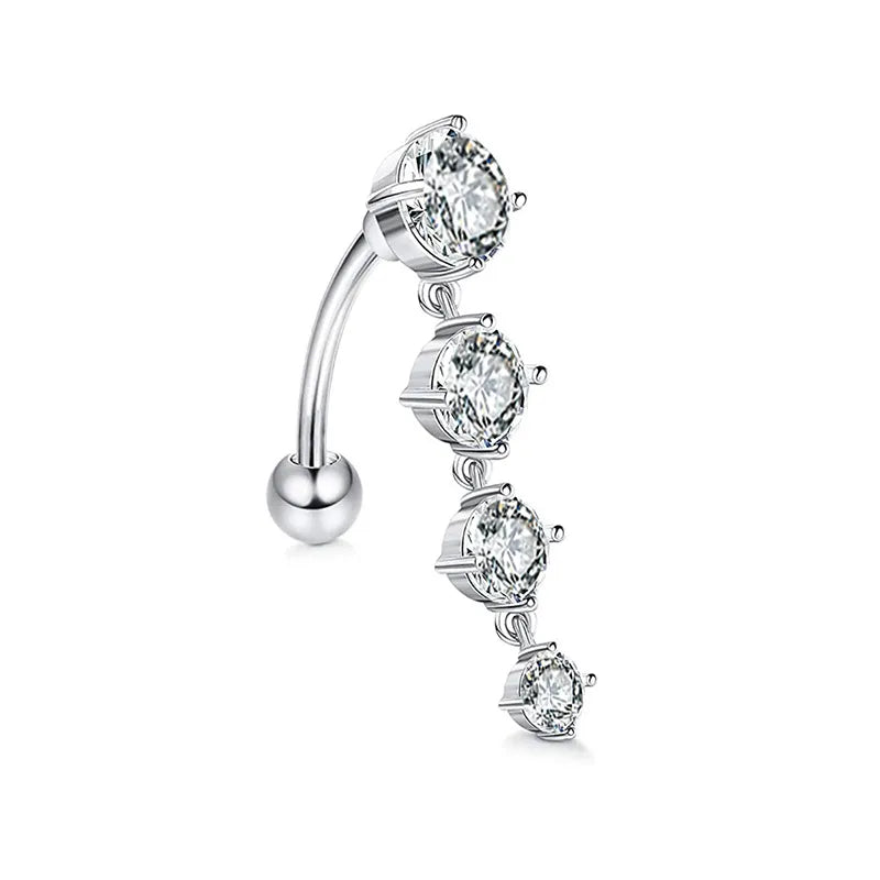 fashion solid color stainless steel inlay artificial gemstones belly ring
