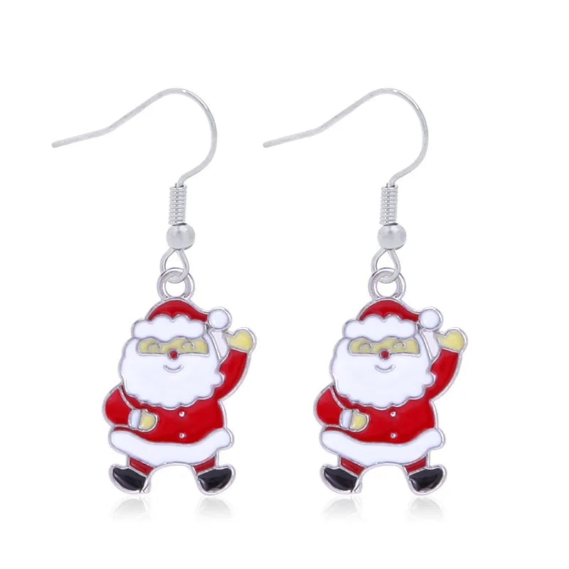 Fashionable Minimalist Christmas Series Earrings Women's Bell Drop Oil Flower Ring Snowman Christmas Tree Santa Claus Ear Jewelry