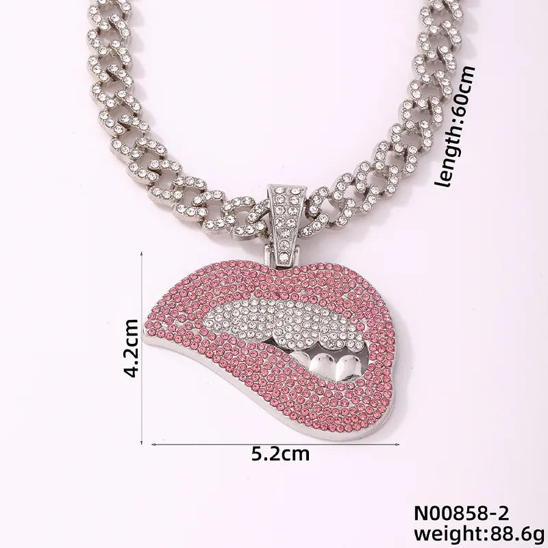 Wholesale Jewelry Hip-Hop Retro Mouth Letter Mask Copper Rhinestones K Gold Plated Rhodium Plated Plating Inlay Pendant Necklace Cuban Link Chain Curb Chain