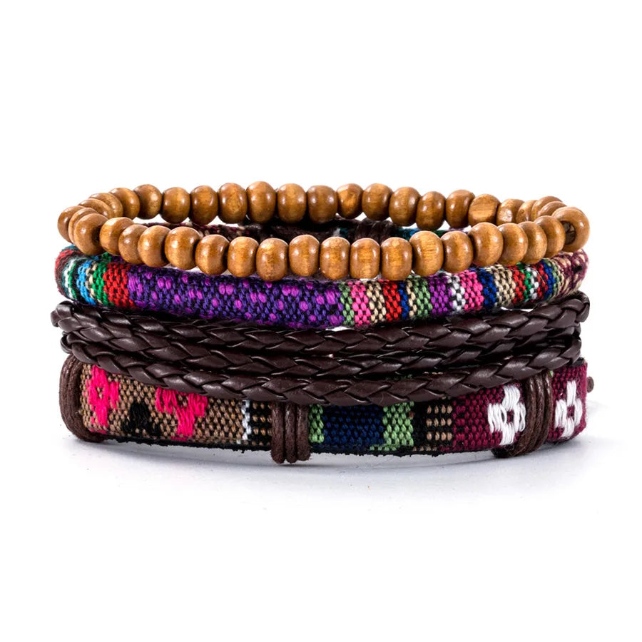 retro geometric pu leather knitting unisex bracelets