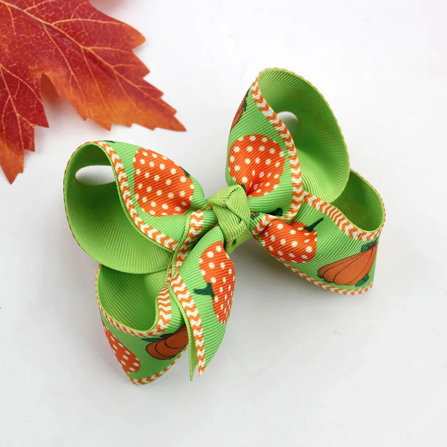Halloween Thanksgiving Double Layer Bow Knot Pumpkin Ghost Themed Children's Hair Accessories Customizable Fall Season
