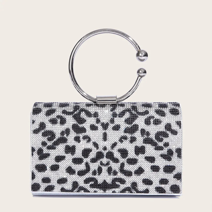 Silver Gold Leopard Print Silver Pu Leather Solid Color Square Evening Bags