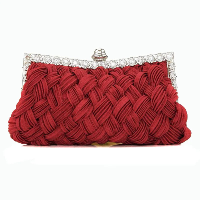 white red purple polyester solid color rhinestone dumpling shape evening bags