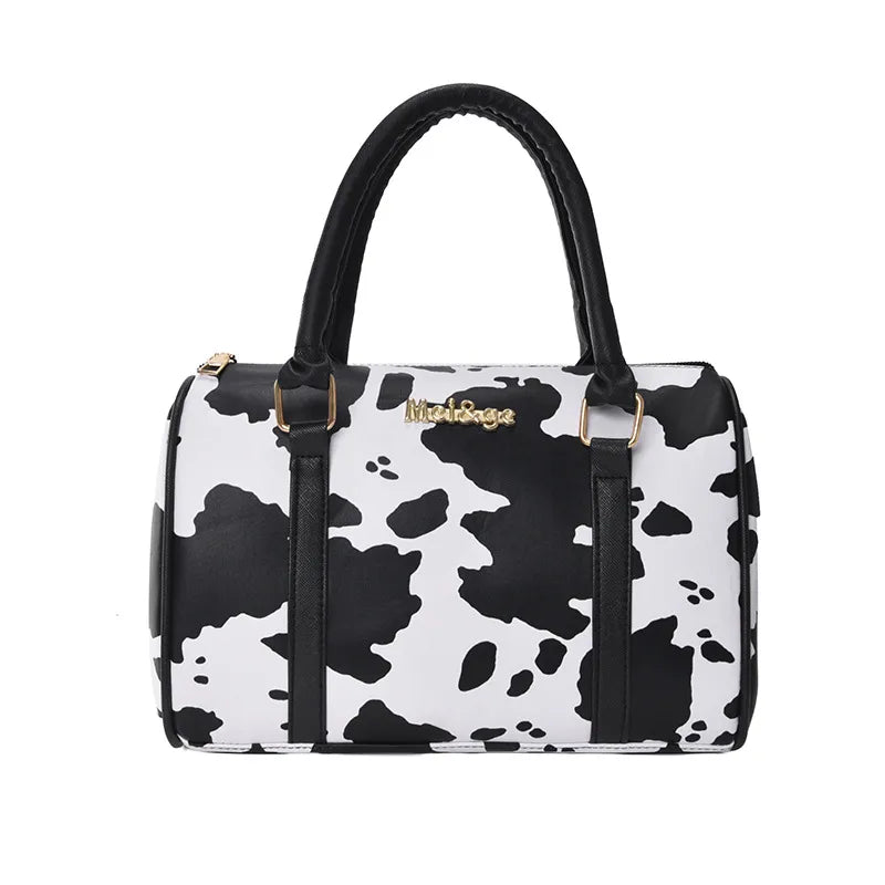 Women's Large Pu Leather Cow Pattern Streetwear Square Zipper Shoulder Bag Handbag Tote Bag