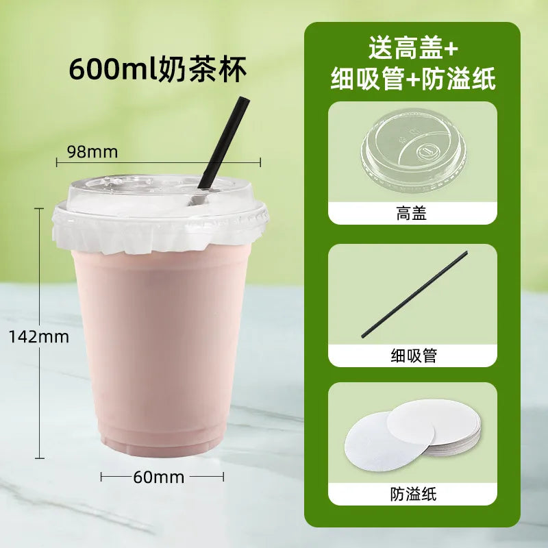 in stock wholesale disposable cup milk tea batch with lid thickened transparent plastic cup stall store packing cup