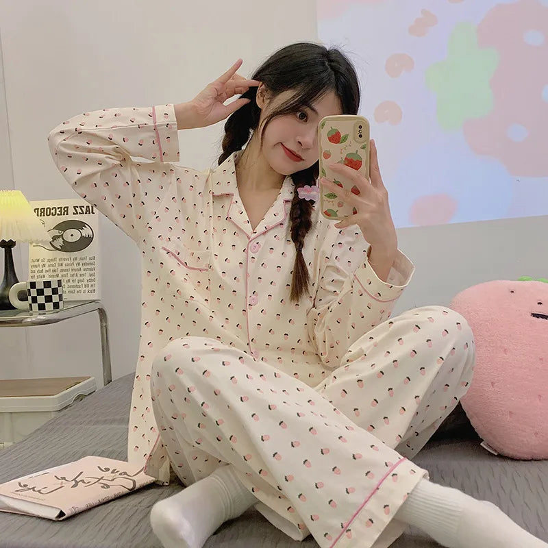 Purple Heart Sweet Style Women's Sleepwear Long Sleeve Home Clothes Spring Autumn High Sensation Dormitory Outdoor Wear Set