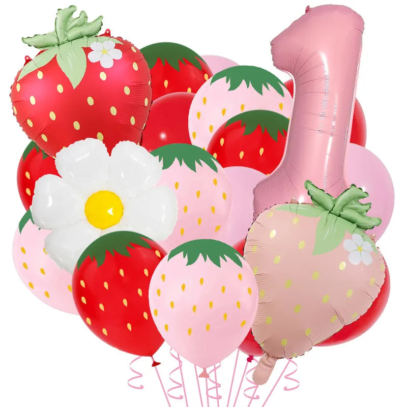 New Matte Strawberry Aluminum Foil Balloon Set Children's Birthday Party Fruit Themed Photography Props Scene Decoration