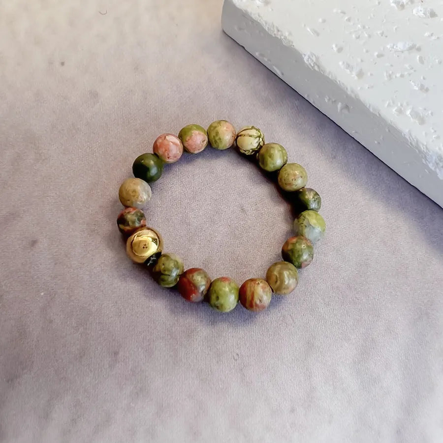simple style color block natural stone beaded rings
